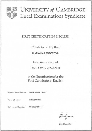 Cambridge Certificate - angličtina
